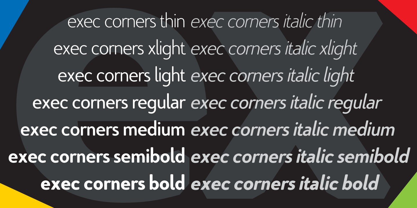 Beispiel einer Exec Corners Medium Italic-Schriftart